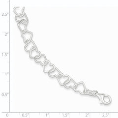Sterling Silver 7.5inch Polished Fancy Heart Link Bracelet