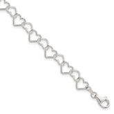 Sterling Silver 8inch Polished Fancy Heart Link Bracelet