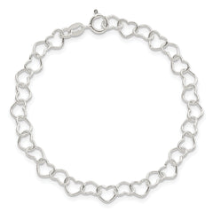 Sterling Silver 8inch Polished Fancy Heart Link Bracelet