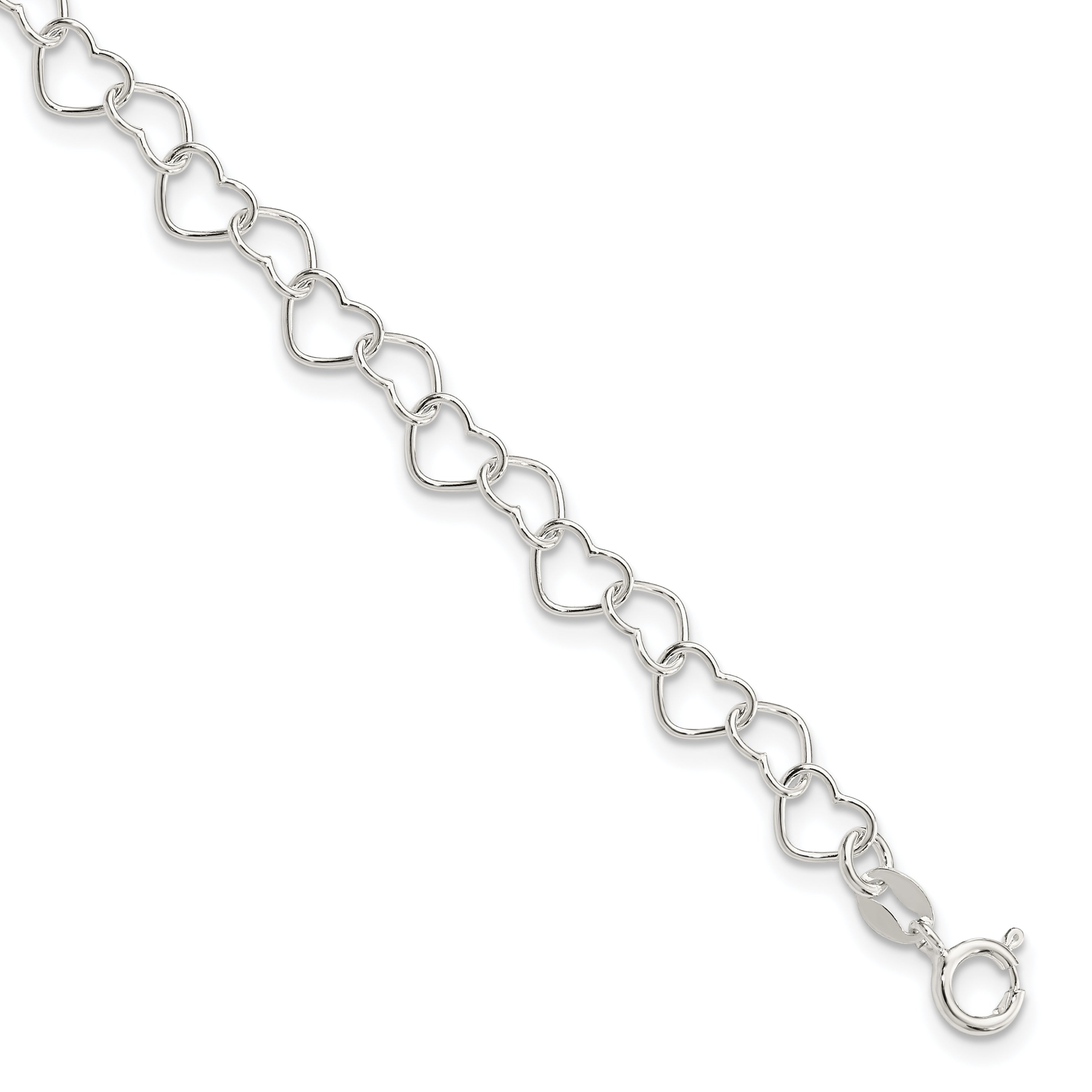 Sterling Silver 8inch Polished Fancy Heart Link Bracelet