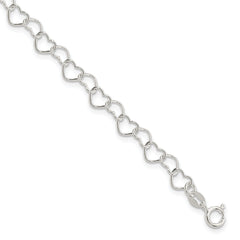 Sterling Silver 8inch Polished Fancy Heart Link Bracelet