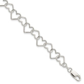 Sterling Silver 8inch Polished Fancy Large Heart Link Bracelet