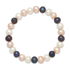 8-9mm White, Peach and Black Near-Round Freshwater Cultured Pearl Stretch Bracelet