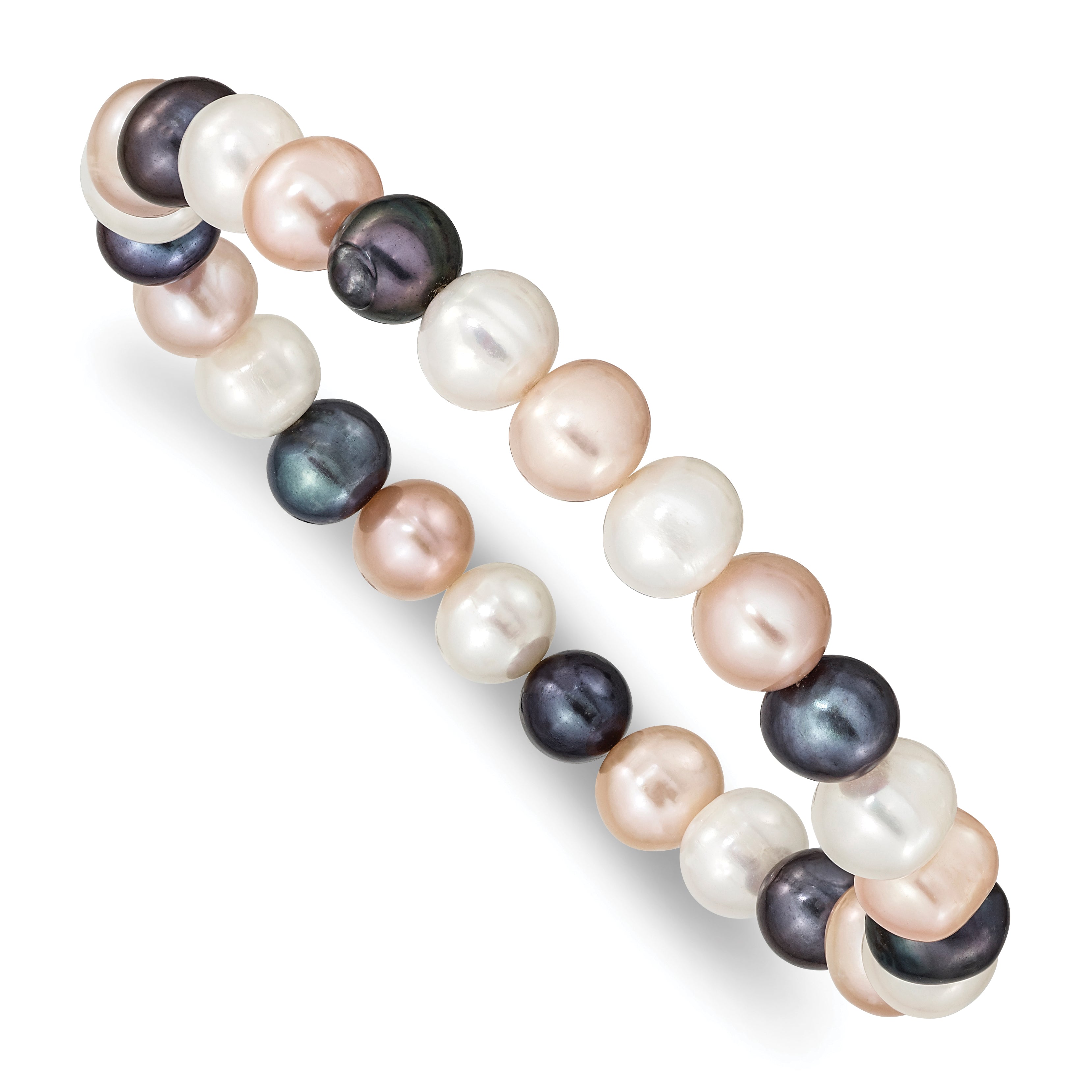 8-9mm White, Peach and Black Near-Round Freshwater Cultured Pearl Stretch Bracelet