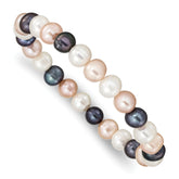 8-9mm White, Peach and Black Near-Round Freshwater Cultured Pearl Stretch Bracelet