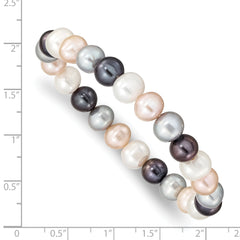 8-9mm White, Platinum, Peach and Black Near-Round Freshwater Cultured Pearl Stretch Bracelet