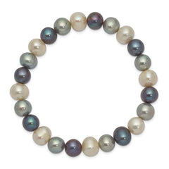 8-9mm White, Platinum and Black Near-Round Freshwater Cultured Pearl Stretch Bracelet