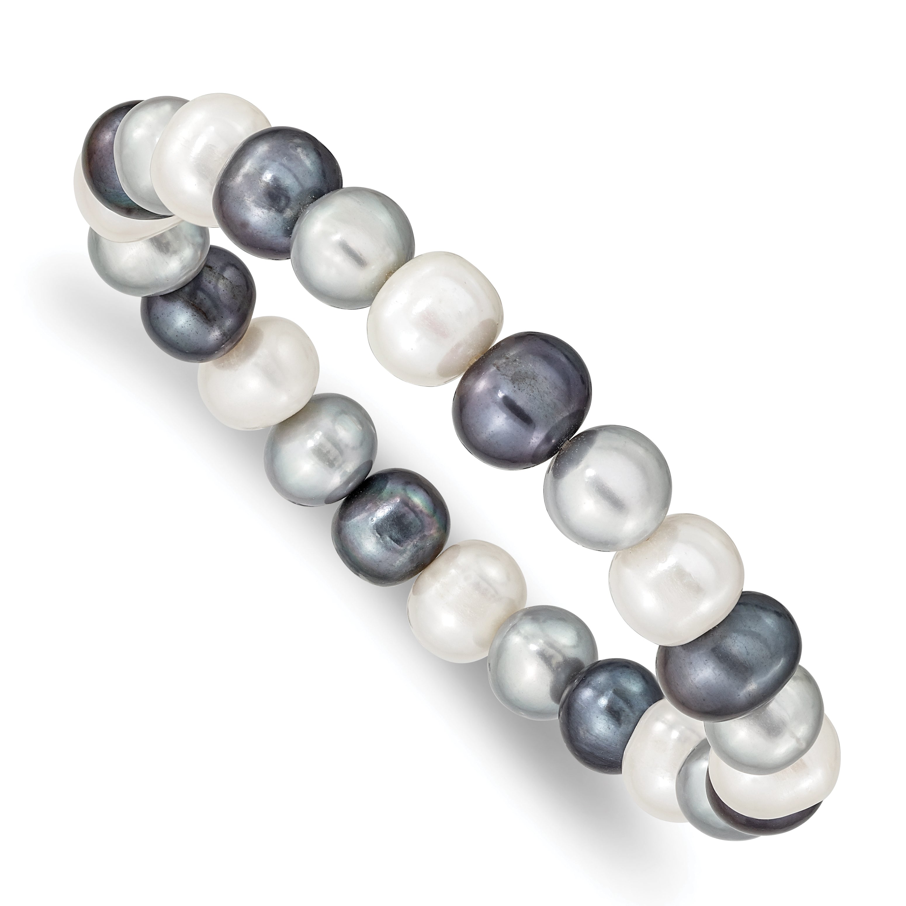 8-9mm White, Platinum and Black Near-Round Freshwater Cultured Pearl Stretch Bracelet