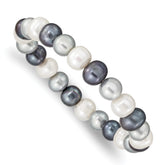 8-9mm White, Platinum and Black Near-Round Freshwater Cultured Pearl Stretch Bracelet