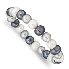 8-9mm White, Platinum and Black Near-Round Freshwater Cultured Pearl Stretch Bracelet