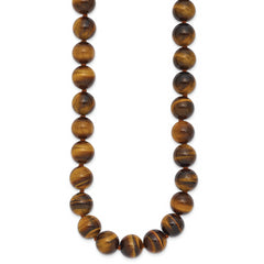 10-10.5mm Smooth Beaded Tiger Eye Necklace With Sterling S.RH Clasp