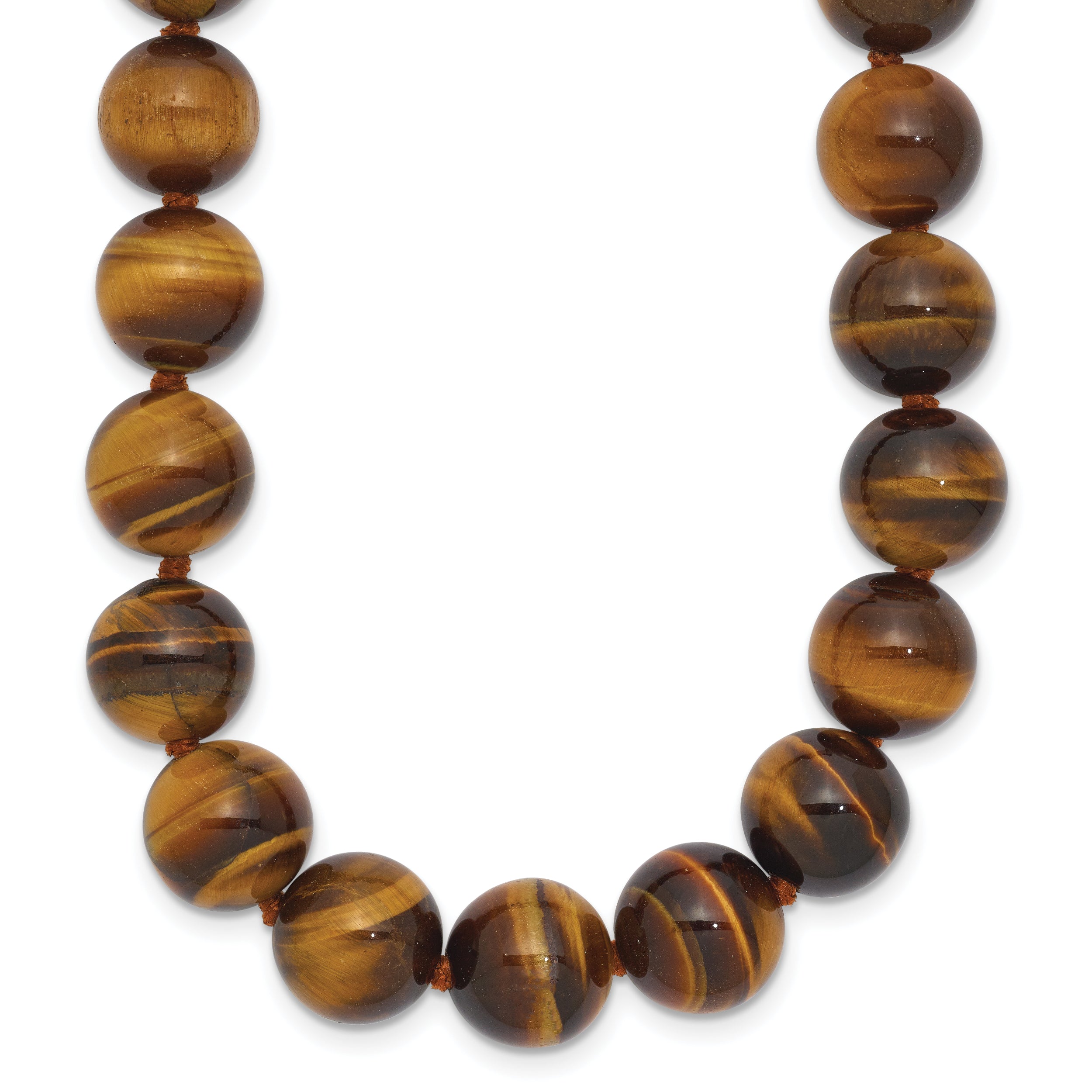 10-10.5mm Smooth Beaded Tiger Eye Necklace With Sterling S.RH Clasp