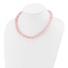 10-10.5mm Smooth Beaded Rose Quartz Necklace With Sterling S.RH Clasp