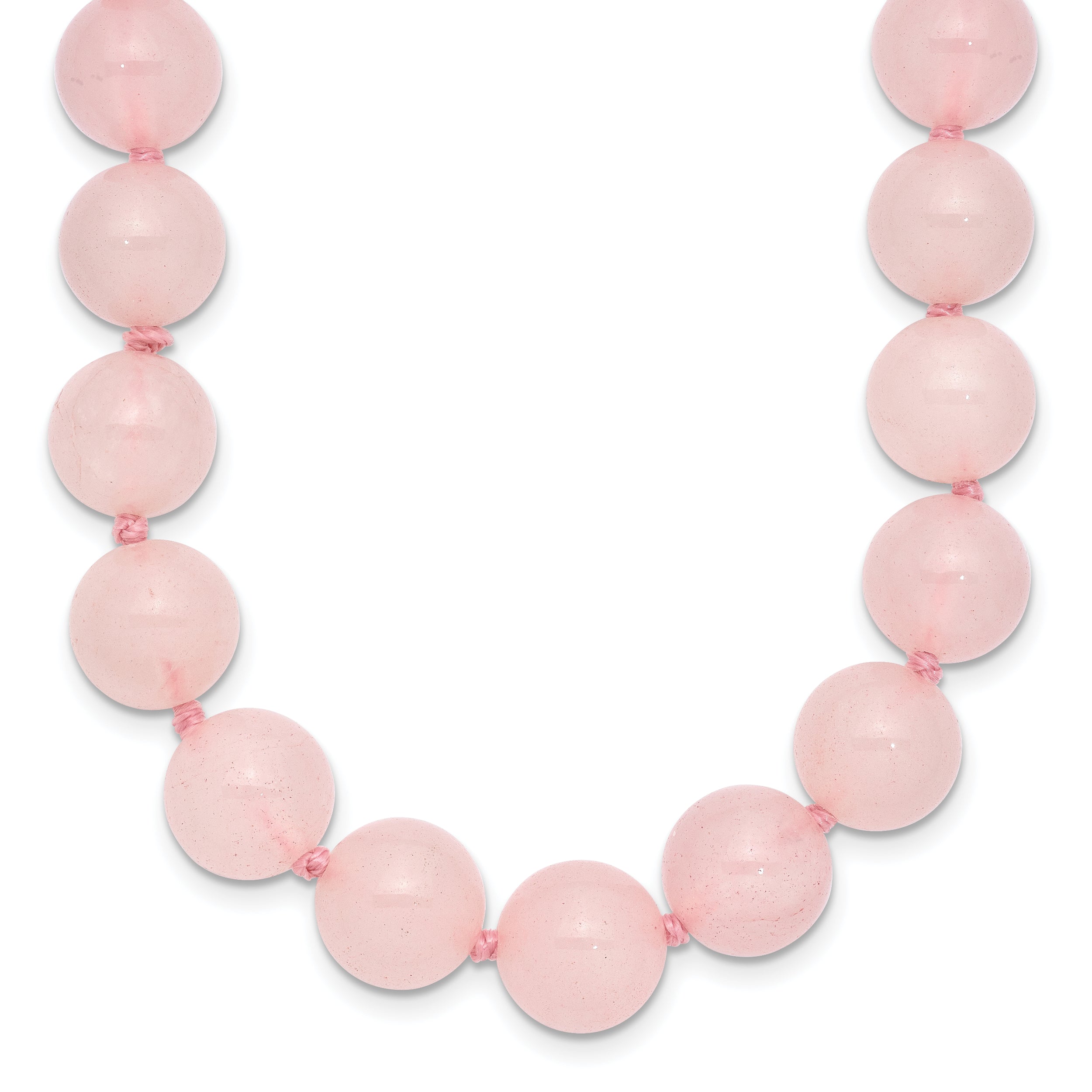 10-10.5mm Smooth Beaded Rose Quartz Necklace With Sterling S.RH Clasp
