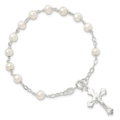 Sterling Silver and FW Cultured Pearl Rosary 8.5 inch Bracelet