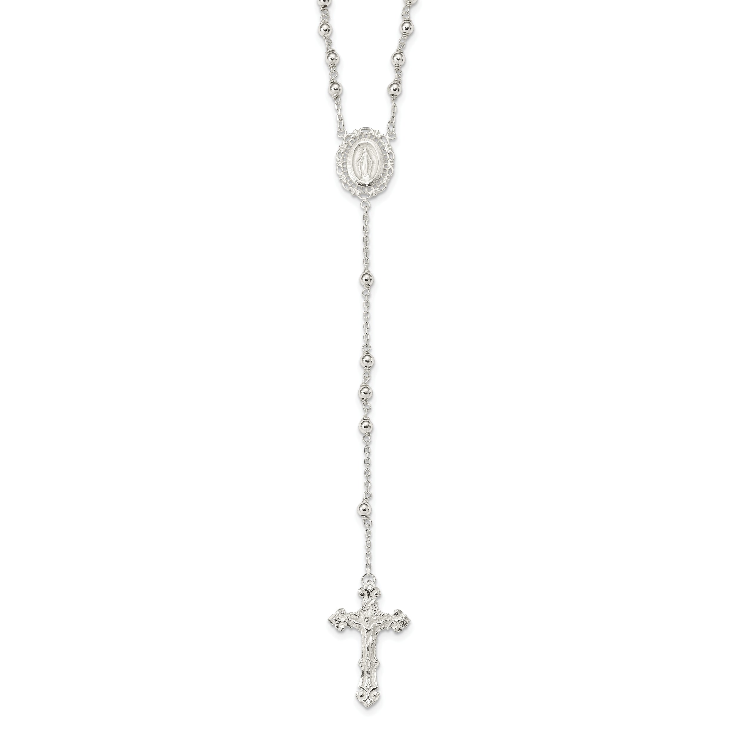 Sterling Silver Polished Rosary Necklace