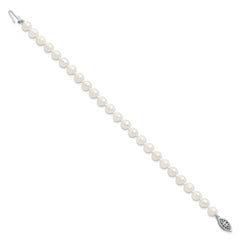 Sterling Silver Rhodium-plated 6-7mm White Near-Round Freshwater Cultured Pearl 7.25 inch Bracelet