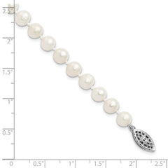 Sterling Silver Rhodium-plated 6-7mm White Near-Round Freshwater Cultured Pearl 7.25 inch Bracelet