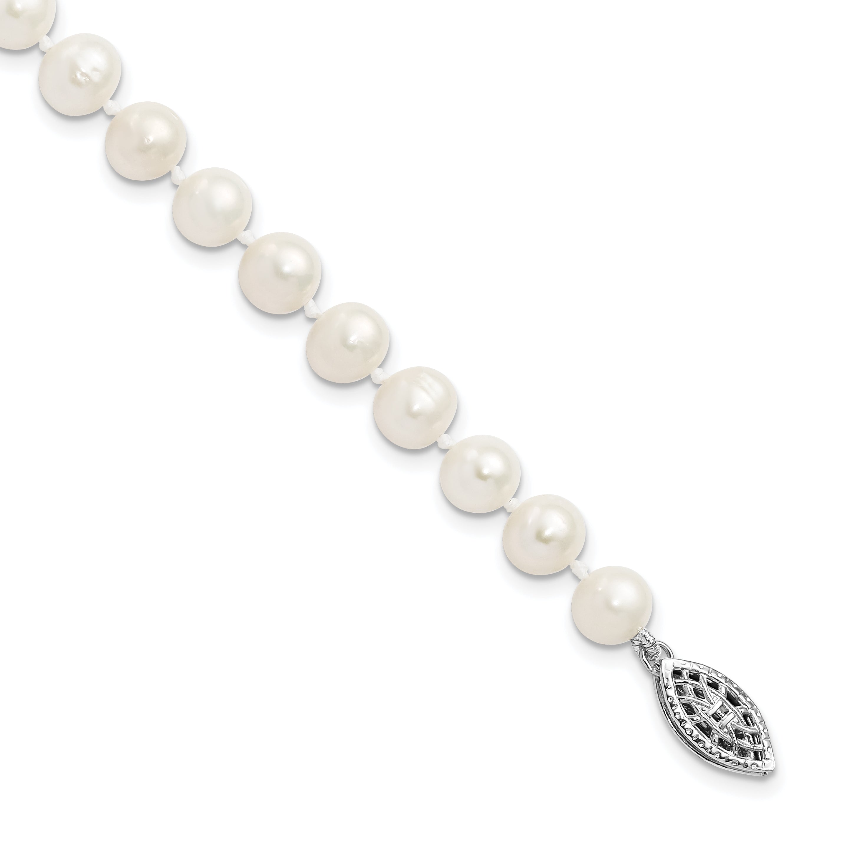 Sterling Silver Rhodium-plated 6-7mm White Near-Round Freshwater Cultured Pearl 7.25 inch Bracelet