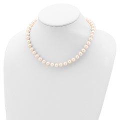 Sterling Silver Rhodium-plated 8-9mm White Near-Round Freshwater Cultured Pearl 28 inch Necklace
