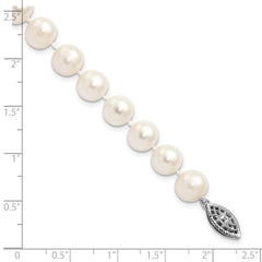 Sterling Silver Rhodium-plated 8-9mm White Near-Round Freshwater Cultured Pearl 7.25 inch Bracelet