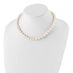Sterling Silver Rhodium-plated 9-10mm White Near-Round Freshwater Cultured Pearl 24 inch Necklace