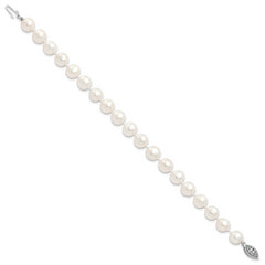 Sterling Silver Rhodium-plated 6-7mm White Near Round Freshwater Cultured Pearl 8.25 inch Bracelet
