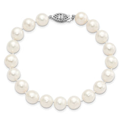 Sterling Silver Rhodium-plated 6-7mm White Near Round Freshwater Cultured Pearl 8.25 inch Bracelet