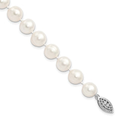Sterling Silver Rhodium-plated 9-10mm White Near-Round Freshwater Cultured Pearl 7.25 inch Bracelet