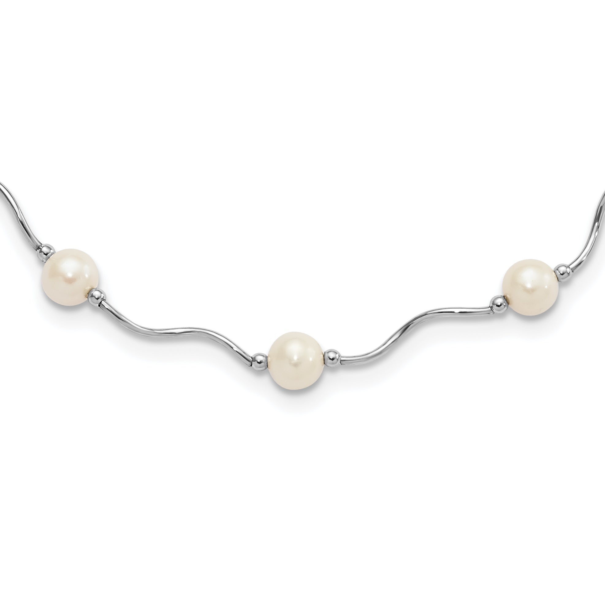 Sterling Silver Rhodium-plated 6-7mm White Near-Round Freshwater Cultured Pearl 18-Station 18 inch Necklace