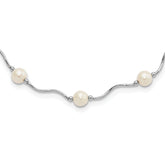 Sterling Silver Rhodium-plated 6-7mm White Near-Round Freshwater Cultured Pearl 18-Station 18 inch Necklace