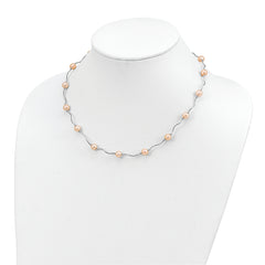 Sterling Silver Rhodium-plated 6-7mm Pink Near-Round Freshwater Cultured Pearl 18-Station 18 inch Necklace
