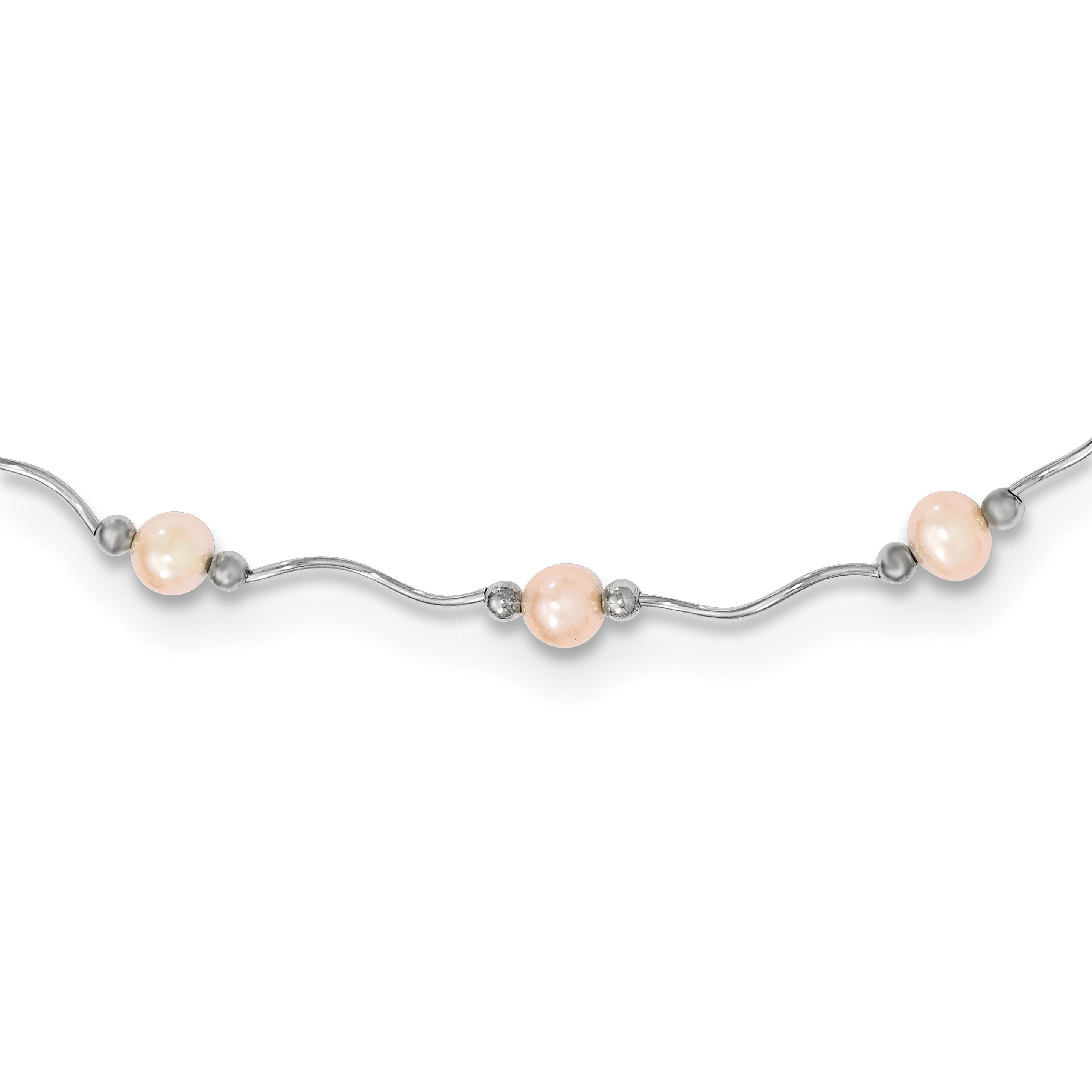 Sterling Silver Rhodium-plated 6-7mm Pink Near-Round Freshwater Cultured Pearl 18-Station 18 inch Necklace