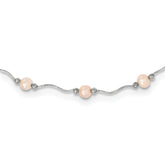 Sterling Silver Rhodium-plated 6-7mm Pink Near-Round Freshwater Cultured Pearl 18-Station 18 inch Necklace