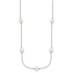 Sterling Silver Rhodium-plated 7-8mm White Near-Round Freshwater Cultured Pearl 7-Station 17 inch with 2 inch Extension Necklace
