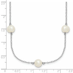 Sterling Silver Rhodium-plated 7-8mm White Near-Round Freshwater Cultured Pearl 7-Station 17 inch with 2 inch Extension Necklace