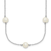 Sterling Silver Rhodium-plated 7-8mm White Near-Round Freshwater Cultured Pearl 7-Station 17 inch with 2 inch Extension Necklace