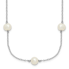 Sterling Silver Rhodium-plated 7-8mm White Near-Round Freshwater Cultured Pearl 7-Station 17 inch with 2 inch Extension Necklace