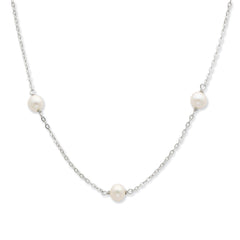 Sterling Silver Rhodium-plated 7-8mm White Near-Round Freshwater Cultured Pearl 7-Station 17 inch with 2 inch Extension Necklace