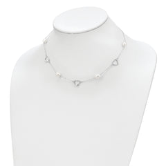 Sterling Silver Rhodium-plated 7-8mm White Teardrop Freshwater Cultured Pearl and Hearts 17 inch with 2 inch Extension Necklace
