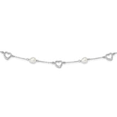 Sterling Silver Rhodium-plated 7-8mm White Teardrop Freshwater Cultured Pearl and Hearts 17 inch with 2 inch Extension Necklace