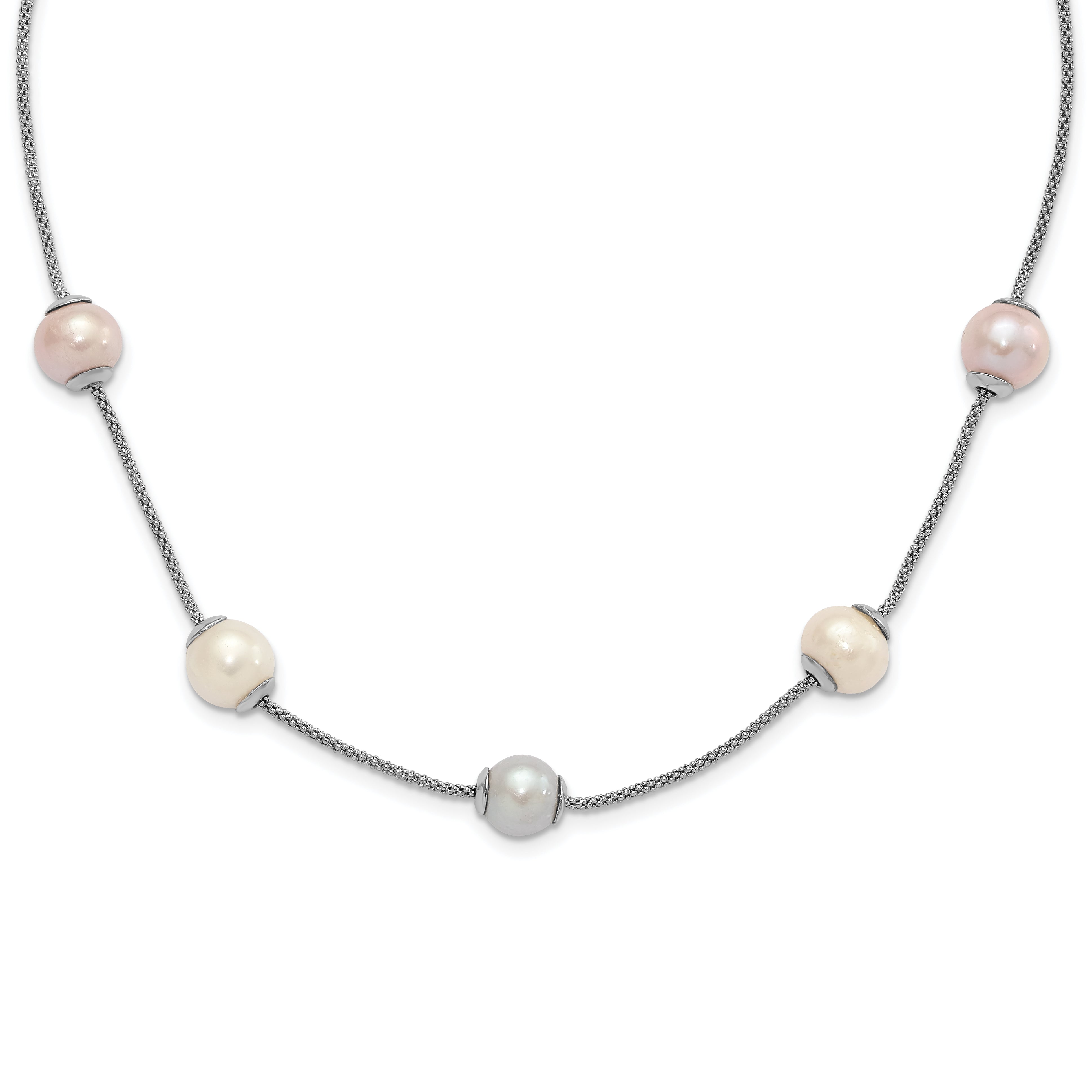 Sterling Silver 9-11mm Multi-color Freshwater Cultured Pearl With 2in ext. Necklace