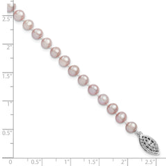 Sterling Silver Rhodium-plated 5-6mm Purple Near-Round Freshwater Cultured Pearl 7.25 inch Bracelet