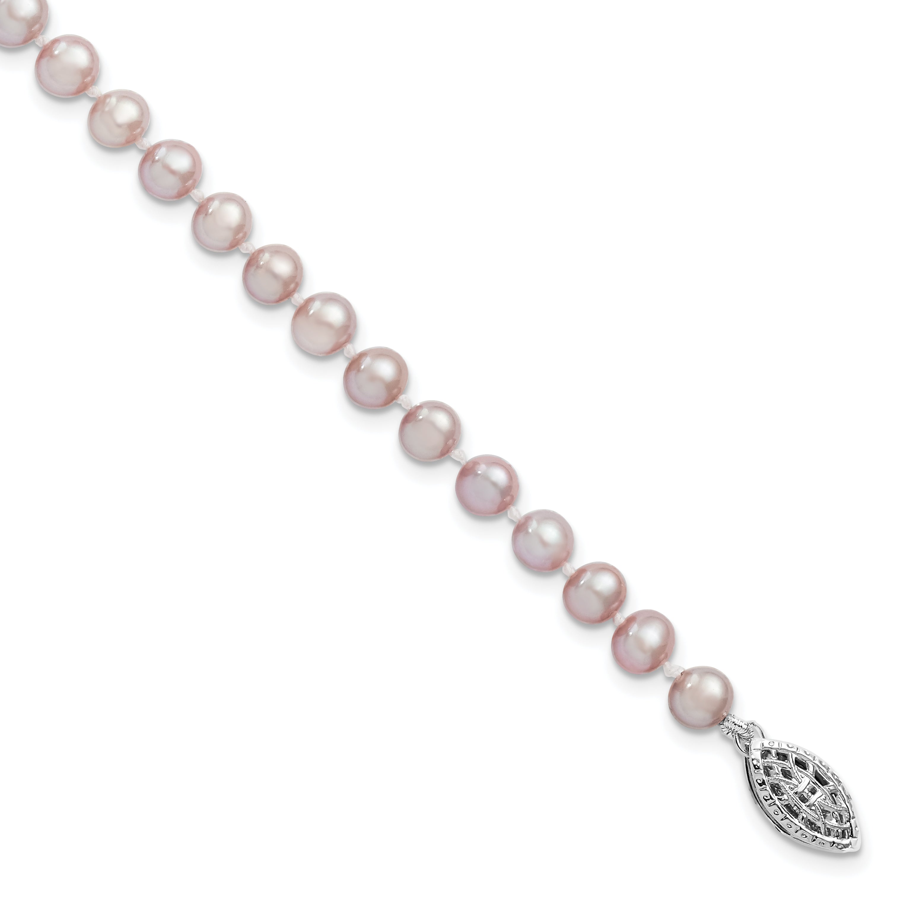 Sterling Silver Rhodium-plated 5-6mm Purple Near-Round Freshwater Cultured Pearl 7.25 inch Bracelet