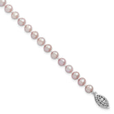Sterling Silver Rhodium-plated 5-6mm Purple Near-Round Freshwater Cultured Pearl 7.25 inch Bracelet