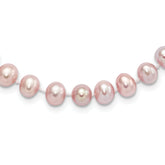 Sterling Silver Rhodium-plated 7-8mm Purple Near-Round Freshwater Cultured Pearl 24 inch Necklace