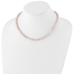 Sterling Silver Rhodium-plated 6-7mm Purple Near-Round Freshwater Cultured Pearl 24 inch Necklace