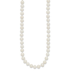 Sterling Silver Rhodium-plated 5-6mm White Near-Round Freshwater Cultured Pearl 28 inch Necklace