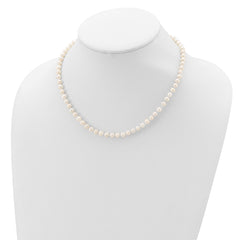 Sterling Silver Rhodium-plated 5-6mm White Near-Round Freshwater Cultured Pearl 24 inch Necklace