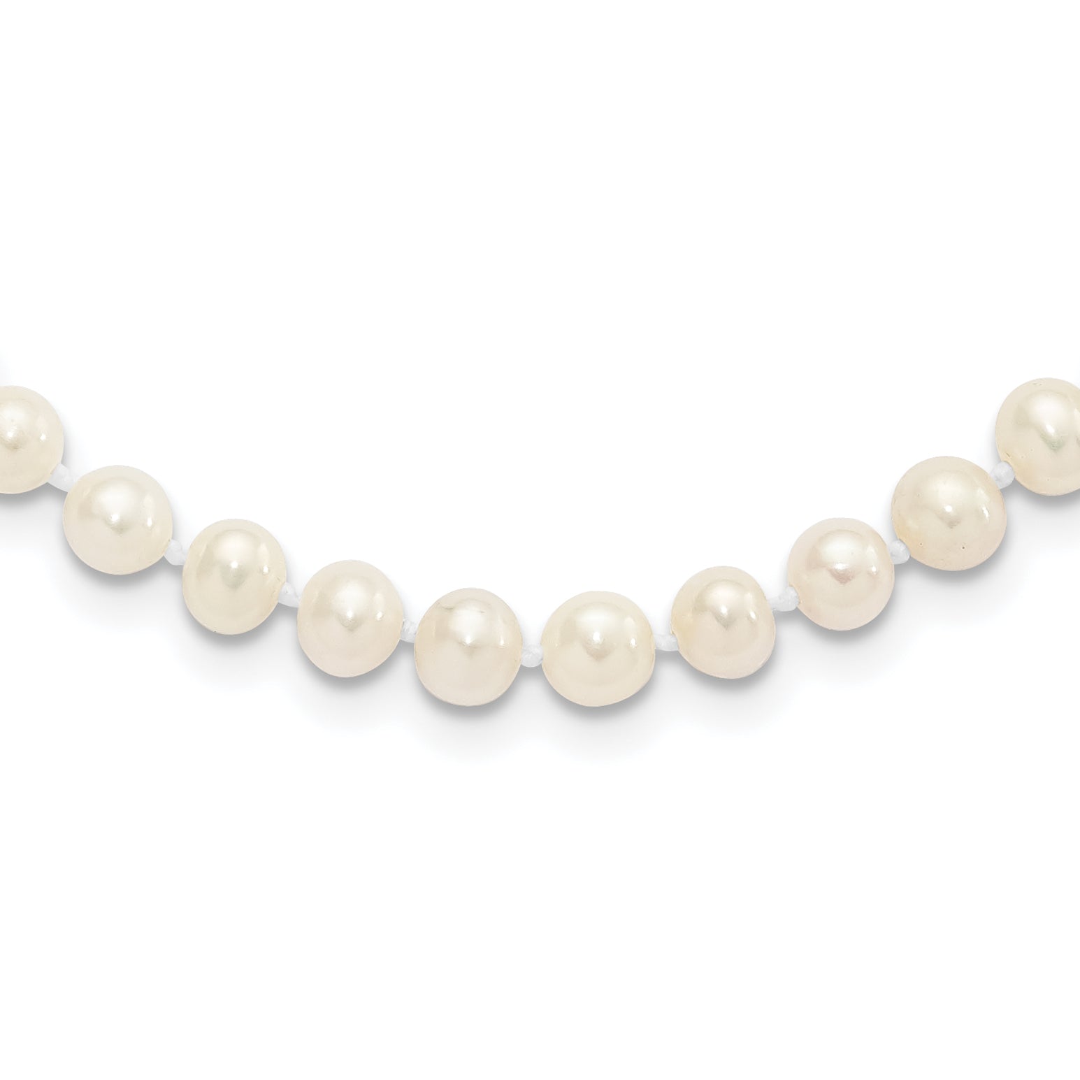 Sterling Silver Rhodium-plated 5-6mm White Near-Round Freshwater Cultured Pearl 24 inch Necklace